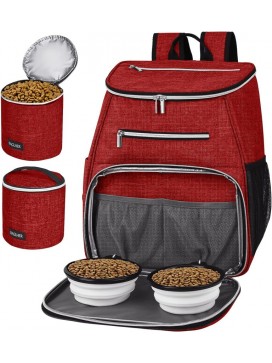 Dog Travel Bag Backpack,Airline Approved Pet Supplies Backpack,Dog Travel Backpack With 2 Silicone Collapsible Bowls And 2 Food Baskets Red