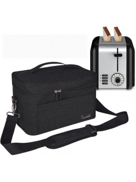 Toaster Storage Bag,Carrying Bag,Compatible With Most 2-Slice Toasters,With A Front Accessory Bag,Which Can Hold Accessories And Jam.Black, 12× 7× 7.5 Inches