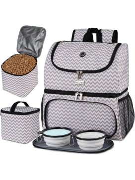 PET TRAVEL BAG, DOUBLE-LAYER PET SUPPLIES BACKPACK (FOR ALL PET TRAVEL SUPPLIES), PET TRAVEL BACKPACK WITH 2 SILICONE COLLAPSIBLE BOWLS AND 2 FOOD BASKETS BLW