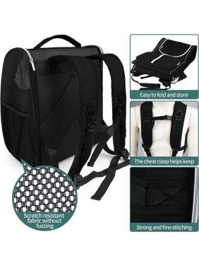 PET CARRIER BACKPACK, VENTILATED DESIGN, PET TRAVEL BACKPACK WITH COMFORTABLE SHOULDER STRAPS, THICKER BOTTOM SUPPORT, TWO-WAY ENTRANCE PET CARRIER BACKPACK, BLACK