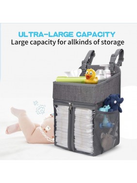 Hanging Diaper Organizer,Baby Diaper Organizer Is Suitable For Hanging On Diaper Table, Nursery, And All Cribs. Baby Supplies Storage Diaper Rack, Diaper Stacker.Gray